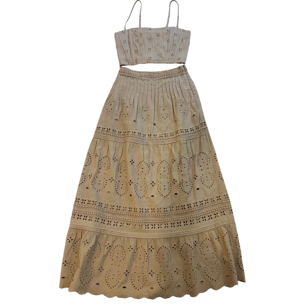 Intermix Tan 2 Piece Crop Maxi Skirt Set w Eyelet Detail XS